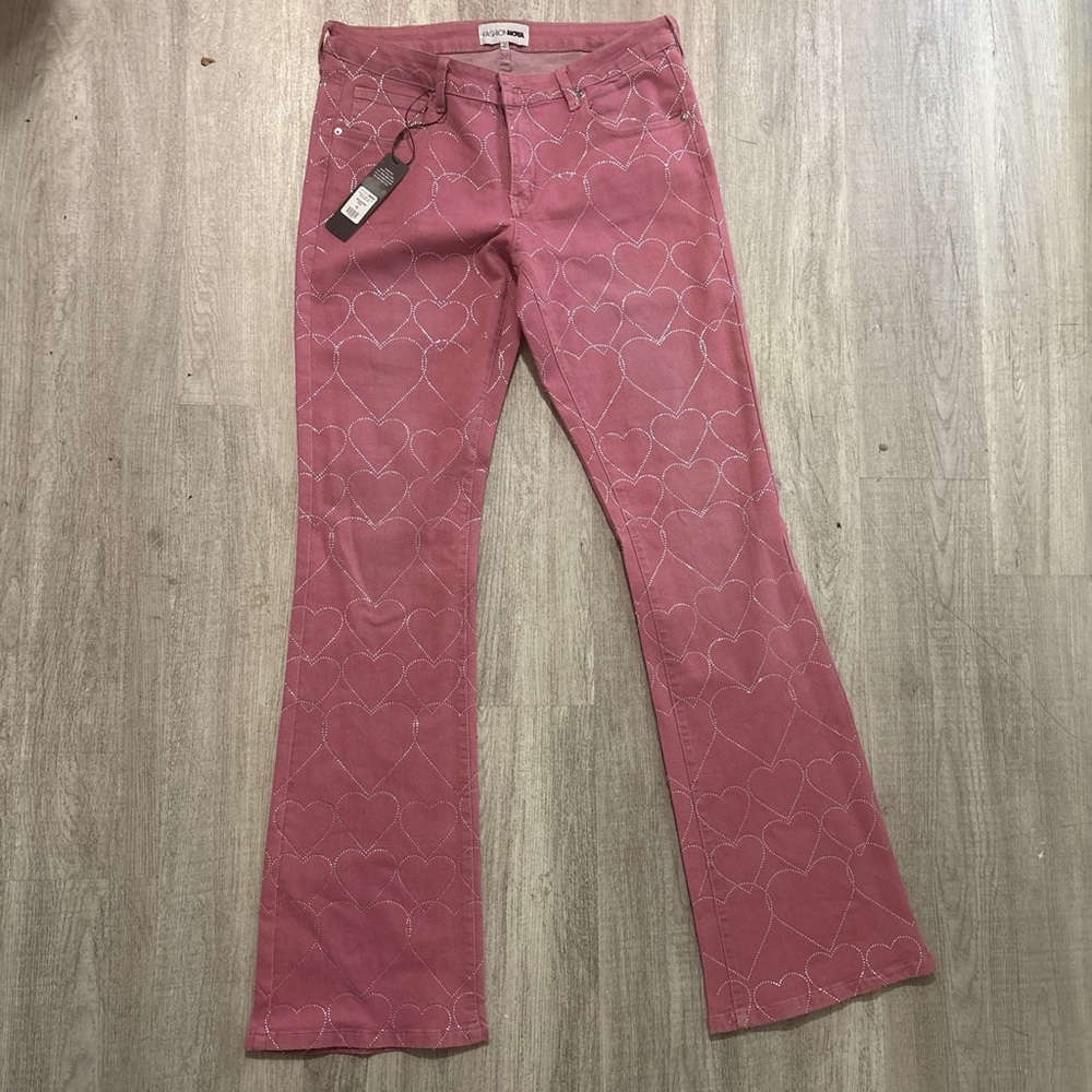 Fashion Nova Pink Heart-Studded Jeans